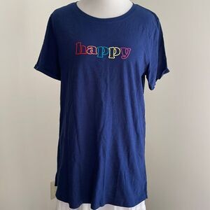 NWT navy blue T-shirt by ST johns bay says happy women’s large ST 10